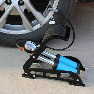 高压双管脚踏打气筒汽车电动车摩托自行车脚踩式便携充气泵